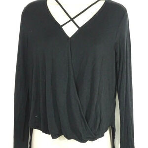 Pink Rose Top Stretch Jersey Knit Women Size M Black Long Sleeve